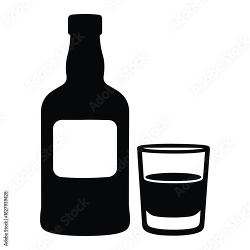 Whiskey bottle and glass icon collection of alcohol drink symbols vector illustration of liquor bottle and glass
