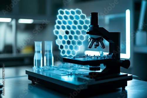 A 3D holographic honeycomb displayed in an experimental science lab