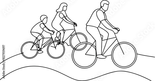 Family enjoys bike ride together in nature