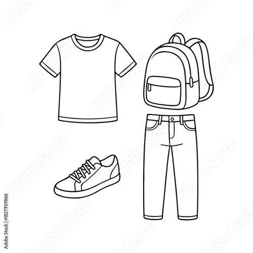 Collection of simple line art icons representing various clothing items and accessories