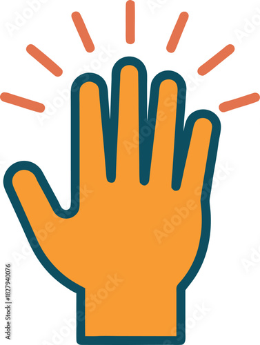 Orange High-Five Hand with Radiating Motion Lines and Bold Teal Outline