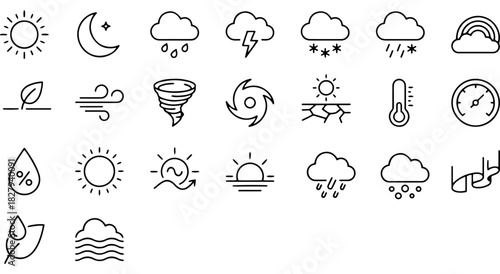 Weather and climate condition line icons set, forecast symbols for apps Vector