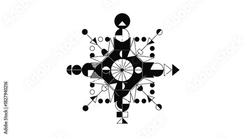 Intricate geometric mandala pattern with abstract shapes and symbolic design