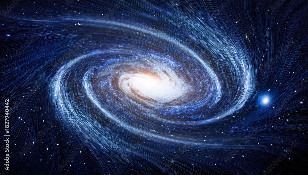Obraz premium Digital Depiction Of Swirling Galaxy Or Space Vortex With Bright Stars And Cosmic Dust Creating Sense Of Depth And Motion