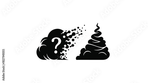Question mark dissolving into a pile of waste, symbolizing confusion about pollution or disposal.