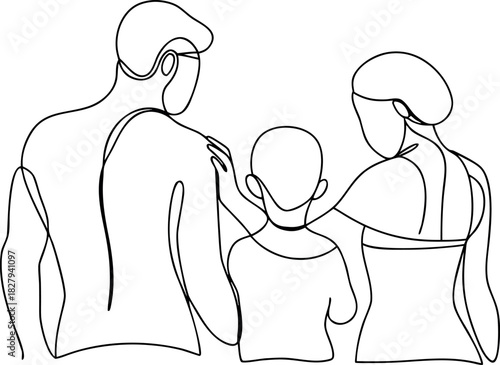 Family love and connection abstract single line art