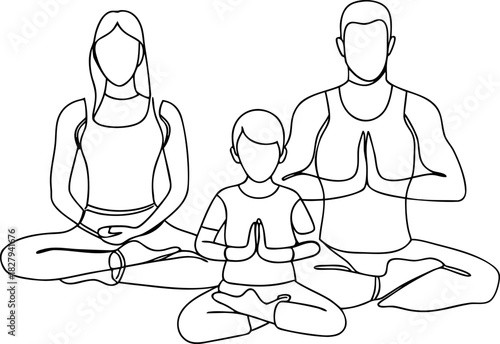 Family meditation session line art design vector