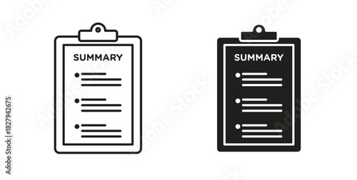 Summary icons set. Simple line vector illustration