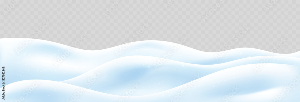 Fototapeta premium Realistic 3d snowdrift and snow ground for winter background or Christmas snowy scene vector illustration. White mounds and snow pile for holiday card and landscape poster. New Year isolated border