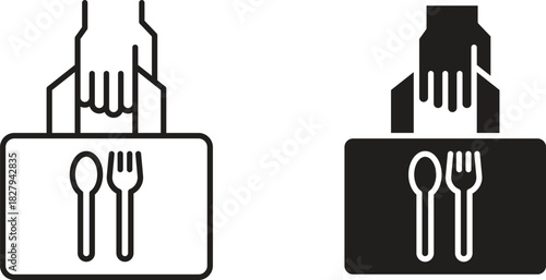 Take away food icons set. Simple line vector illustration