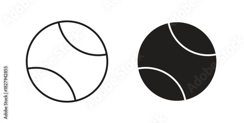 Tennis ball icons set. Simple line vector illustration