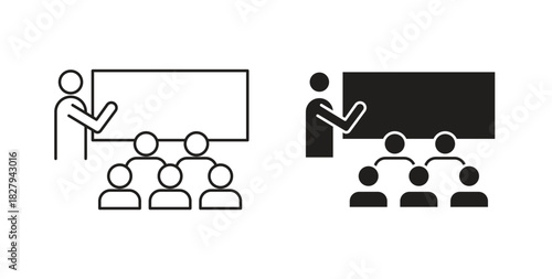 Training icons set. Simple line vector illustration