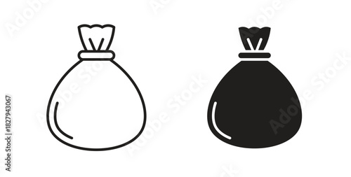 Trash bag icons set. Simple line vector illustration