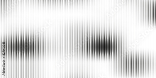 Acrylic satin corrugated glass texture light gray background. Blurred soft ribbed transparent striped door window overlay. Metal silver reeded polycarbonate sheet. Abstract vertical gradient pattern