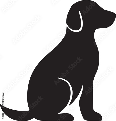 Simple black silhouette of a seated dog facing slightly to the right