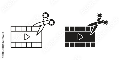 Video editing icons set. Simple line vector illustration