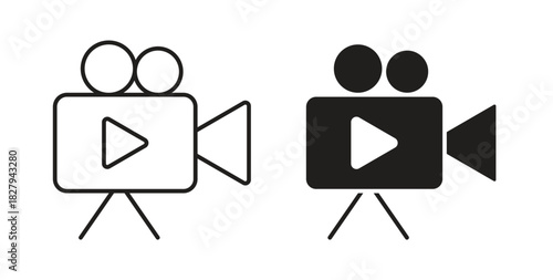 Video camera icons set. Simple line vector illustration