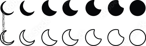 moon black black line icons set vector 