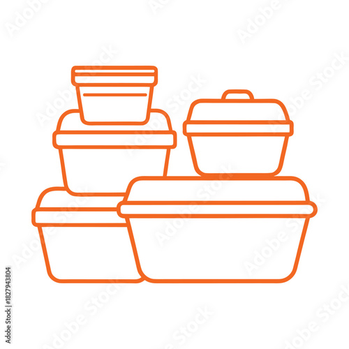 Meal prep container lineart, illustration of kitchen utensils
