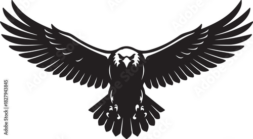 Silhouette of an eagle in flight with wings spread wide bird raptor on transparent background
