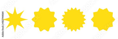 Set of yellow star burst shape tags for price. Circle sticker. Wavy edge promo badges. Blank sale stickers collection. Star vector icons.
