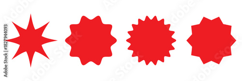 Set of yellow star burst shape tags for price. Circle sticker. Wavy edge promo badges. Blank sale stickers collection. Star vector icons.