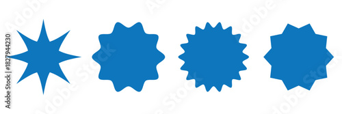 Set of yellow star burst shape tags for price. Circle sticker. Wavy edge promo badges. Blank sale stickers collection. Star vector icons.