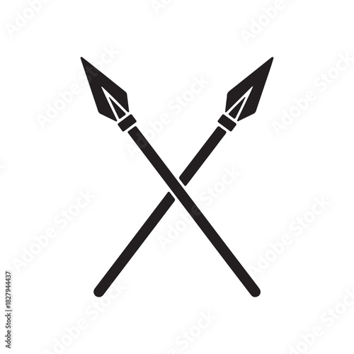 Crossed Spear Glyph silhouette icon vector flat design