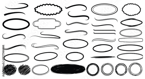 Collection of hand drawn swirls doodles and artistic line elements