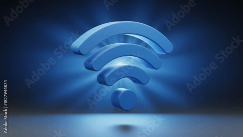 Blue background vector illustration of a wireless network symbol icon used for WiFi internet connection technology