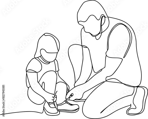 Wallpaper Mural Father tying daughters shoe single line illustration Torontodigital.ca