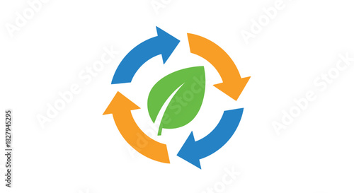 Recycling symbol featuring a leaf representing ecological sustainability and circular economy