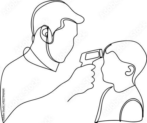 Man checking temperature of child continuous line art