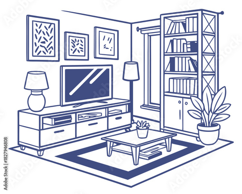 Modern living room interior design showcasing comfortable furniture and stylish decor elements, ideal for home improvement and real estate marketing visuals