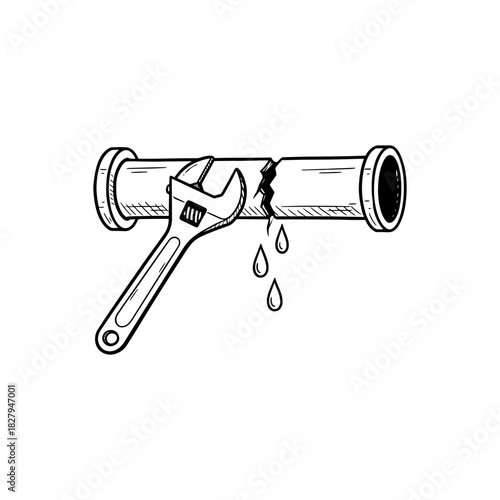 Urgent plumbing repair needed Showing a broken pipe with wrench illustration for quick fix, emergency service, and home maintenance concepts. Do it yourself