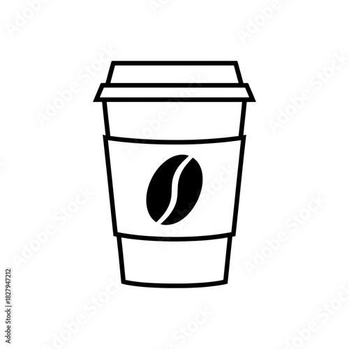 Modern minimal coffee cup icon for cafe menus and branding, a simple line art design promoting coffee shop beverages and take out service