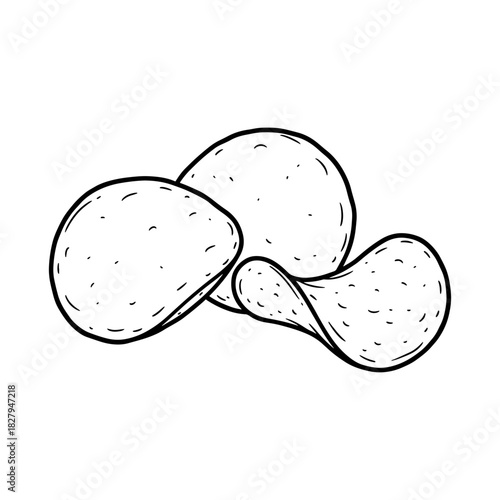 Hand-Drawn Potato Chips Illustration: Crispy Snack Food Treat, Perfect for Menu Design and Recipe Blogs, Evoking Comfort and Deliciousness for Food Lovers