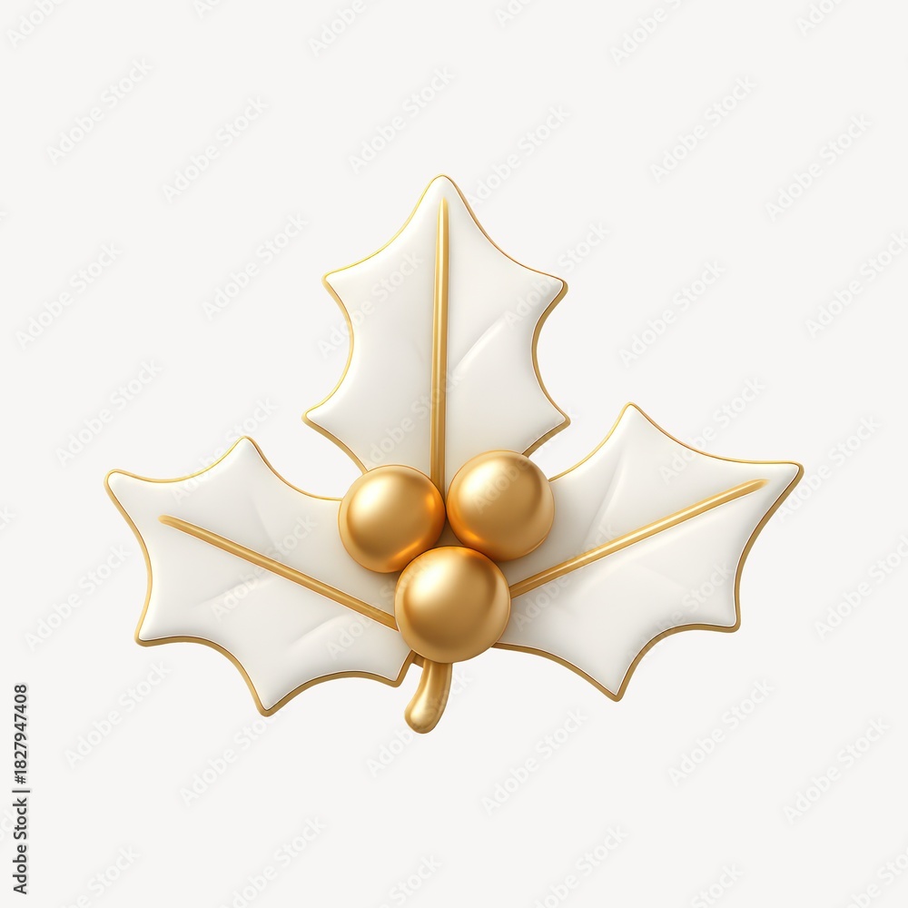 Naklejka premium Elegant golden holly leaf illustration.