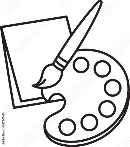 Art supplies drawing of paintbrush palette and paper