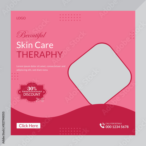 Elegant pink skin care therapy social media post template with modern design for promoting beauty products and services online and attracting new customers