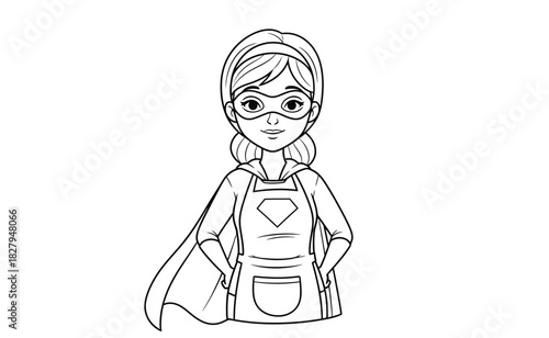 Empowered Superwoman Line Art Illustration Celebrating Women’s Rights