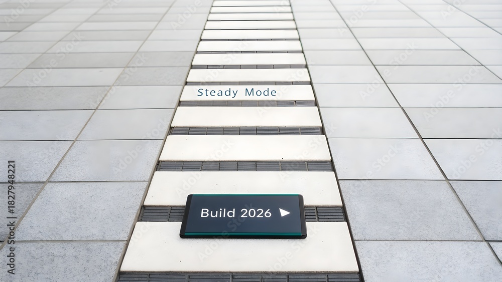 Fototapeta premium Strict upward track of rectangular tiles with directional arrow