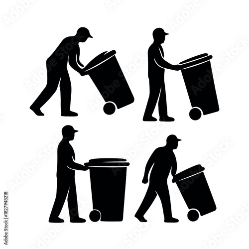 Trash Bin Vector Icons. Waste Disposal and Sanitation Silhouettes for Printing