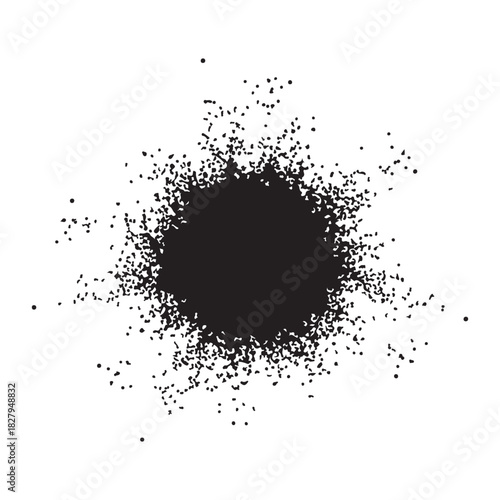 Black Ink Splatter With Scattered Dots On White Background abstract blot