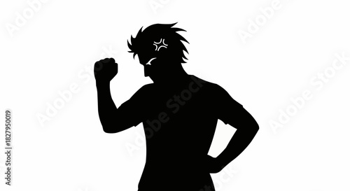 Silhouette of a man flexing his arm in a powerful pose.