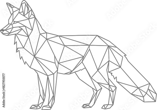 Geometric fox illustration in black lines against a clean white background art