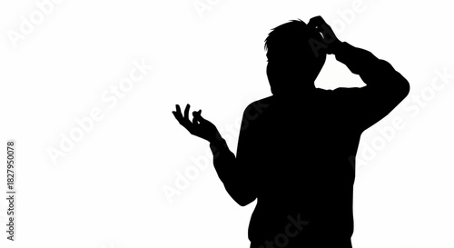 Silhouette of a Confused Person Scratching Their Head in Uncertainty.
