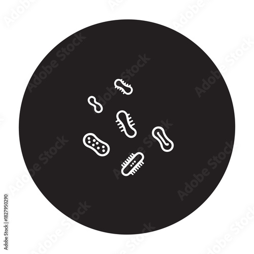 White Outline Microscopic Organisms On Black Circle Background bacteria biology