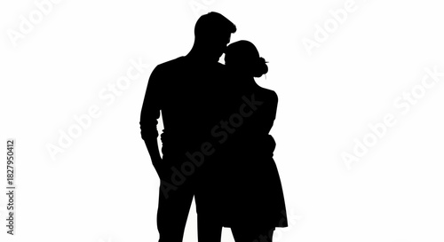 Silhouette of a couple embracing each other in a tender moment of affection.