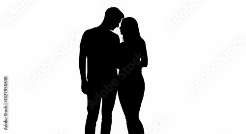 Black silhouette of a romantic man and woman standing together.